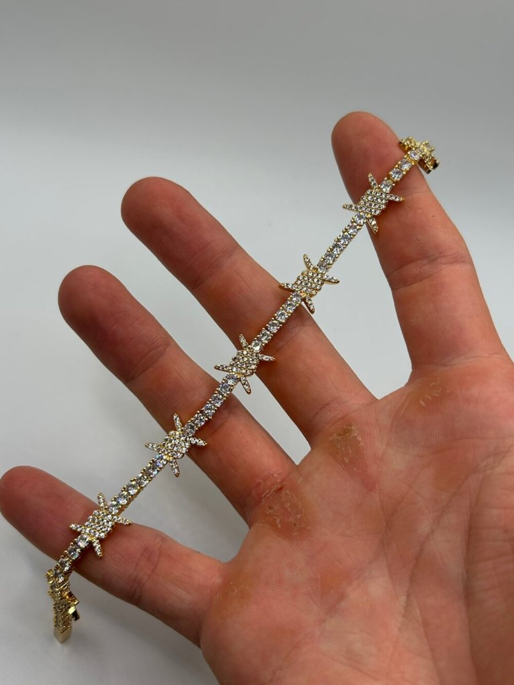 Womens Moissanite Barbwire Tennis Bracelet 7 Inch Real Gold Iced Plated Dainty